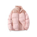 A soft pink winter stand collar cotton padded jacket with quilted panels corduroy collar and elasticized wrists