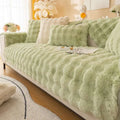 Soft mint-green winter thickened rabbit plush faux fur sofa cover with a plush wavy texture for comfort