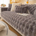 Gray plush faux fur sofa cover with wavy texture for winter thickened rabbit plush sofa cushion