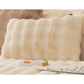 Cream-colored thickened rabbit plush sofa cushion with ribbed texture made of plush faux fur for winter use