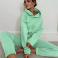Mint green winter two piece sets women tracksuit with hooded sweatshirt and matching jogger pants for casual wear