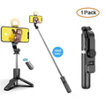 Black wireless bluetooth selfie stick tripod with built-in led light and wireless remote control for hands-free use
