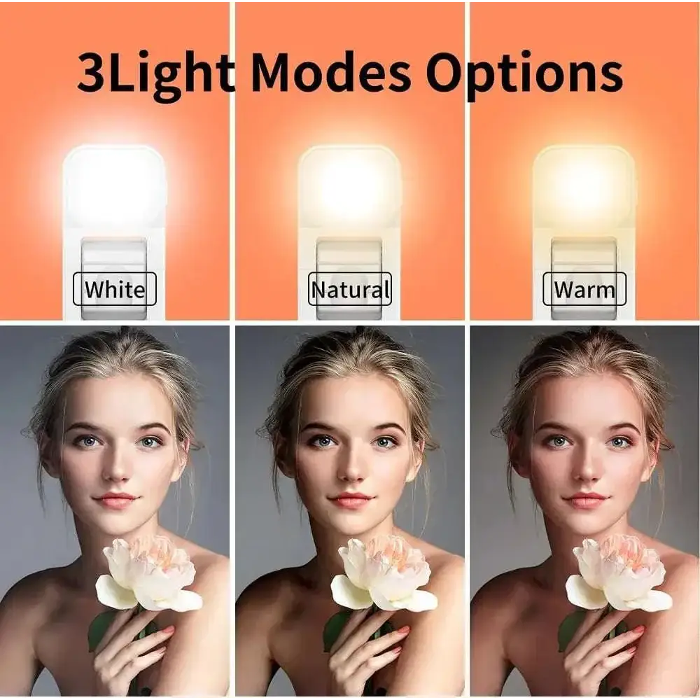 A sleek white led light with three adjustable modes on a wireless bluetooth selfie stick tripod for optimal lighting