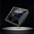 Black matte-finish ottocast u240 pro wireless car bluetooth adapter with faceted design and glowing blue play button