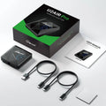 Black matte finish pro wireless car bluetooth aibox adapter with geometric design and blue illuminated logo surface