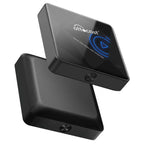 Black matte-finish ottocast u2air pro wireless car bluetooth aibox adapter with glowing blue circular logo on top surface