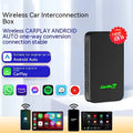 Black rectangular wireless car video entertainment box with green carlin branding and ventilation slots on the side