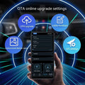 A smartphone showing ota upgrade settings for car brand model and year with the wireless car video entertainment box original