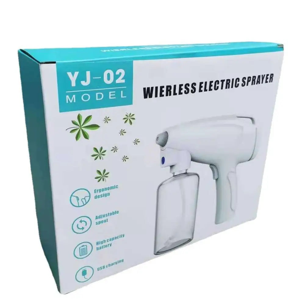 White yj-02 wireless electric sprayer disinfection gun with clear liquid reservoir and ergonomic handle for easy use