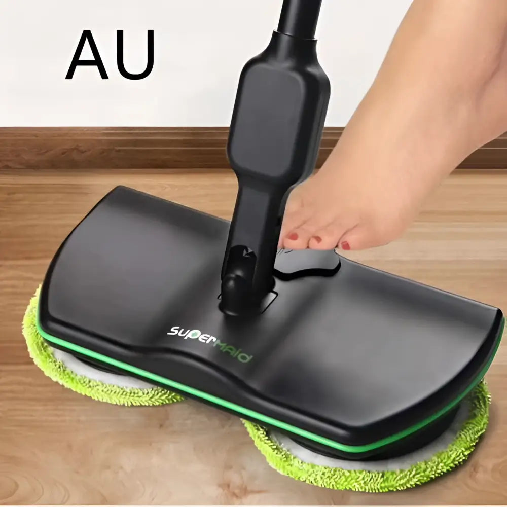 Black and green wireless intelligent electric mop with microfiber cleaning pads for portable floor cleaning