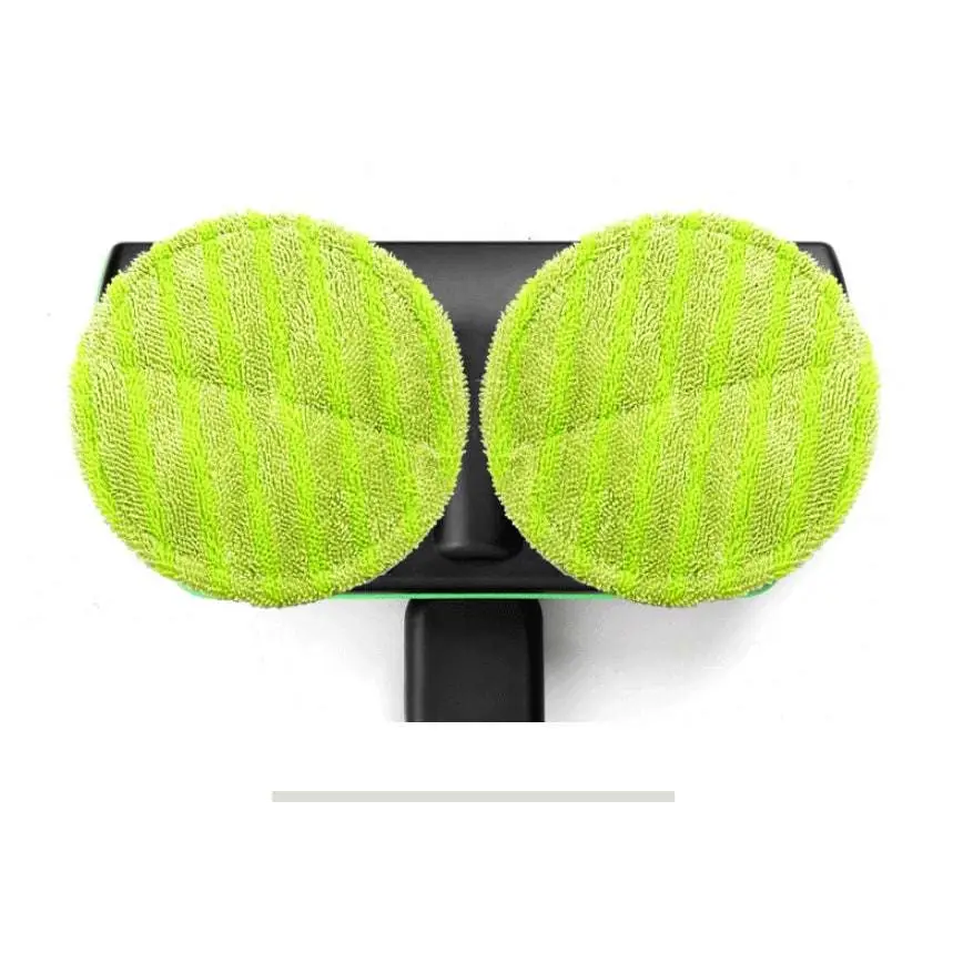 Bright lime green microfiber cleaning pads with a textured striped pattern on a wireless intelligent electric mop handle