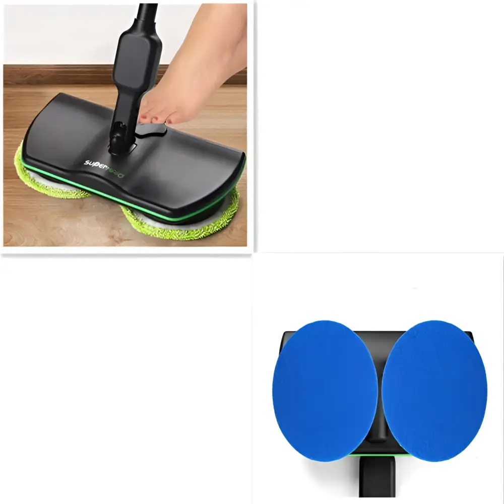 Wireless intelligent electric mop in black and green with lime microfiber cleaning pads for portable floor cleaning