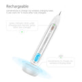 White and silver wireless microcurrent laser beauty instrument with ergonomic design and digital gear position display