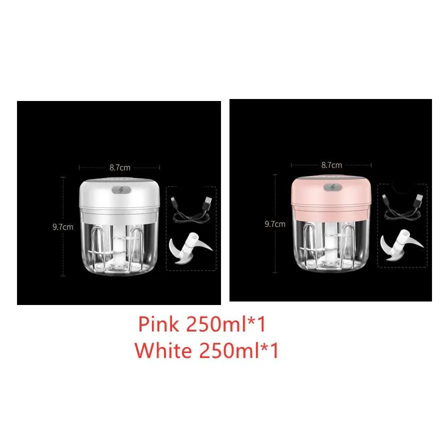 Pink and white wireless mini baby food supplement electric chopper with 250ml glass bowl for convenient chopping