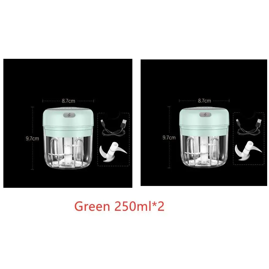 Light green wireless mini baby electric chopper with stainless steel blades and transparent bowl for baby food supplement