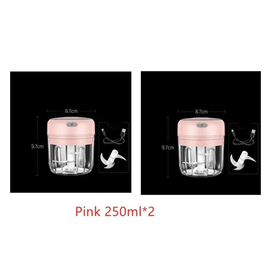 Pink 250ml wireless mini baby electric chopper with clear glass bowl and white blade for baby food supplement