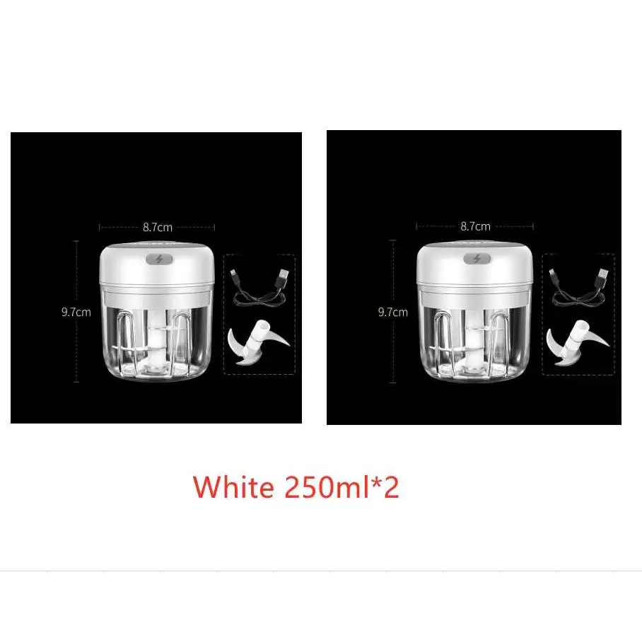 White 250ml wireless mini baby electric chopper with glass container and white plastic blade for baby food supplement