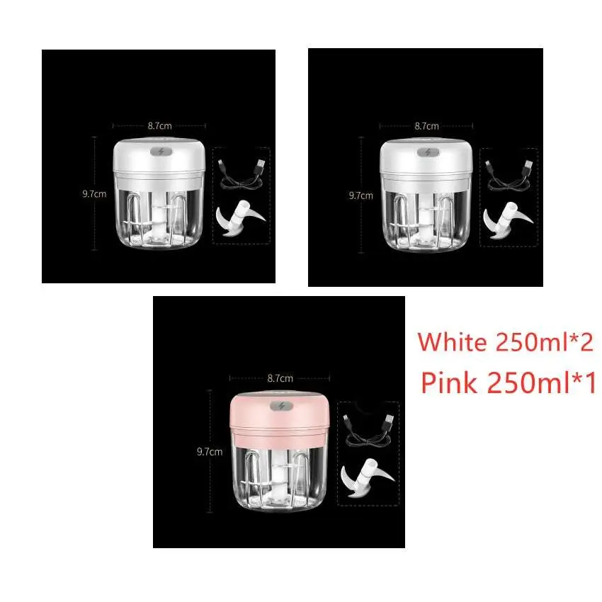 Compact wireless mini baby food supplement electric chopper with sleek transparent body and white or pink lid