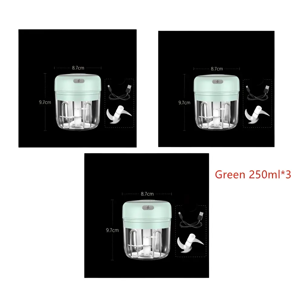Mint green wireless mini baby food supplement electric chopper with clear glass bowl and stainless steel blades