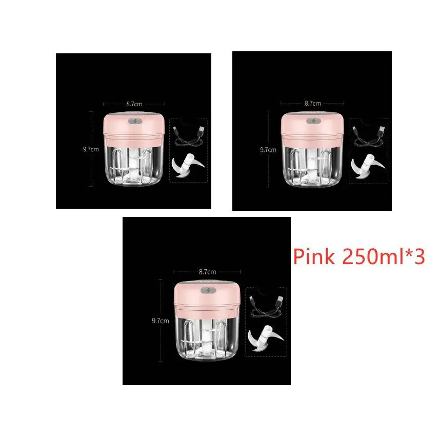 Wireless mini baby food supplement electric chopper with pink 250ml glass container and white blade attachment