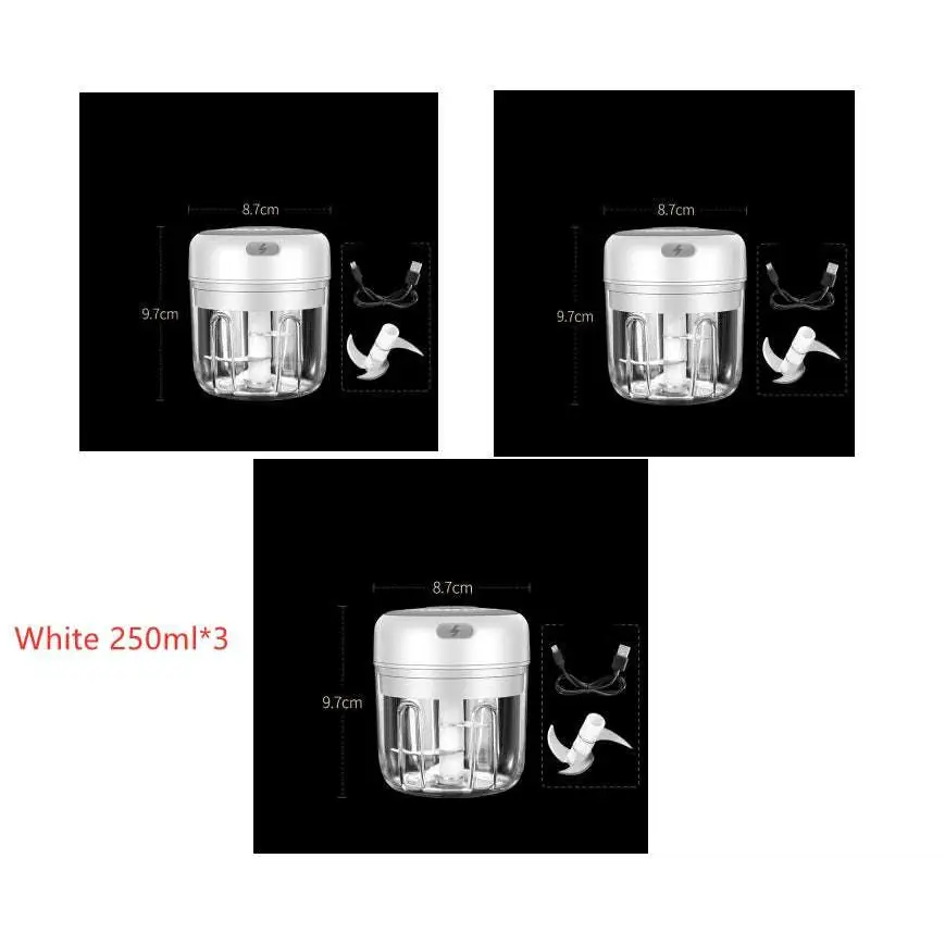 White 250ml wireless mini baby food supplement electric chopper with clear plastic body and silver toned lid