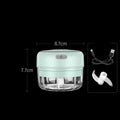 Wireless mini baby food supplement electric chopper in mint green and clear plastic with usb charging cable and white blade