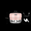 Wireless mini baby food supplement electric chopper in pink and clear with usb charging cable and white blade attachment