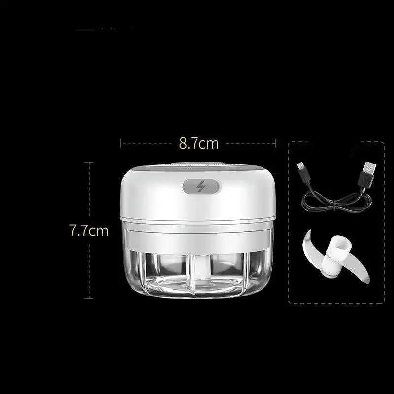 Compact white and transparent wireless mini baby food supplement electric chopper with a sleek modern design