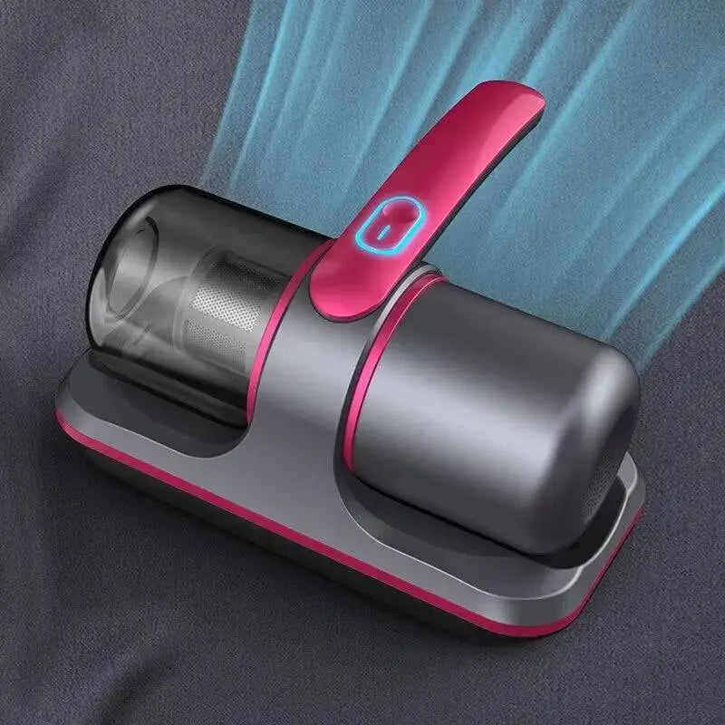 A sleek matte black and vibrant pink wireless mite remover handheld vacuum with uv sterilization for optimal performance