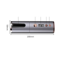 Wireless rechargeable curling iron in silver and rose gold with digital display and sleek cylindrical design at 180°c