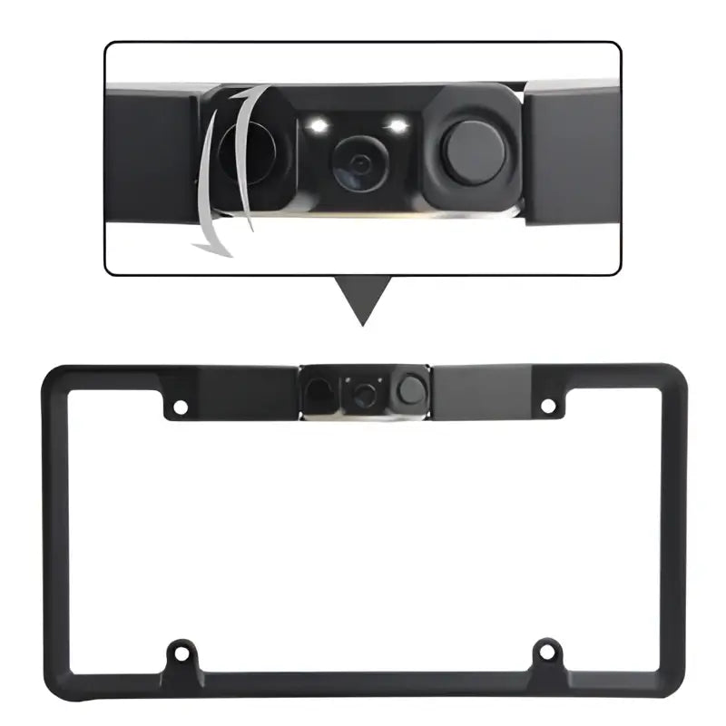 Black wireless smartphone car rearview camera american frame license plate with dual-lens system and led lights