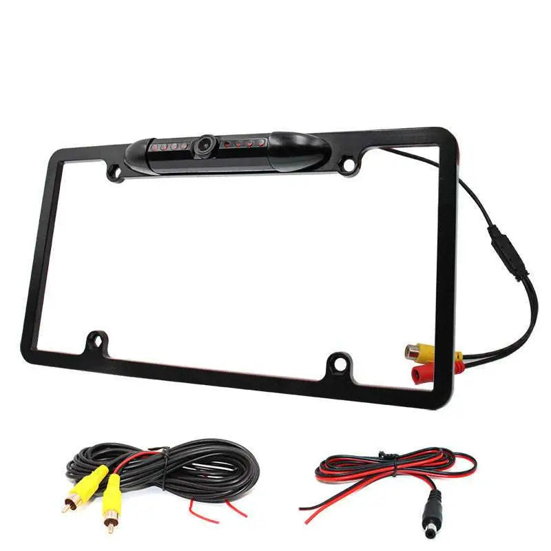Black wireless smartphone car american frame camera license plate frame with integrated rear camera and led lights matte finish