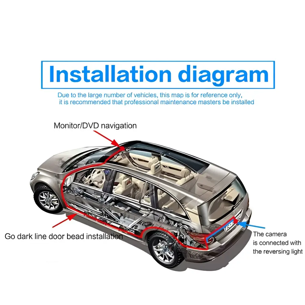 Silver suv cutaway showing wireless smartphone car american frame camera installation points including license plate