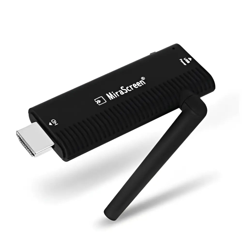 Black mirascreen wireless stick hdmi dongle with textured body and external antenna for android phone and ios phone wifi display receiver