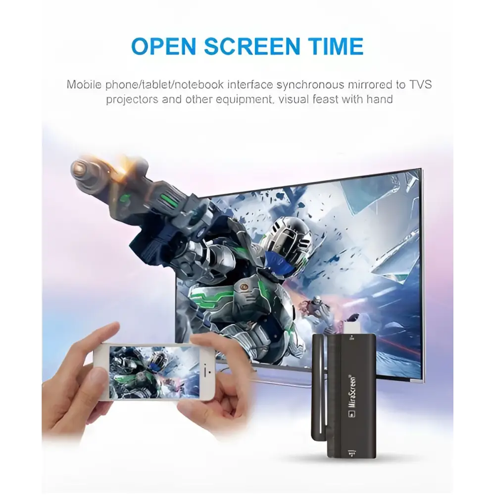 Black rectangular wireless stick hdmi dongle with two antennas and logo for android phone and ios phone wifi display receiver