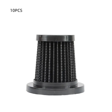Black cylindrical air filter with ribbed pleated design and plastic end caps for wireless uv mite removal vacuum cleaner