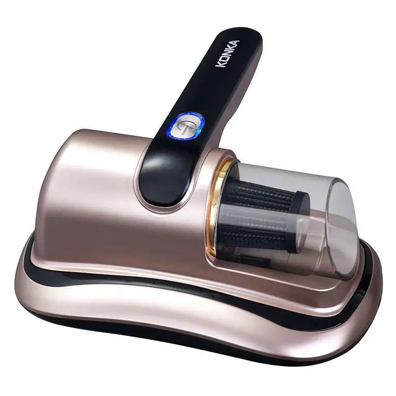 Wireless uv mite removal vacuum cleaner handheld pet hair remover in purple and black with transparent dust collection