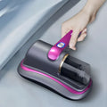 Wireless uv mite removal vacuum cleaner handheld pet hair remover in purple and black with transparent dust collection