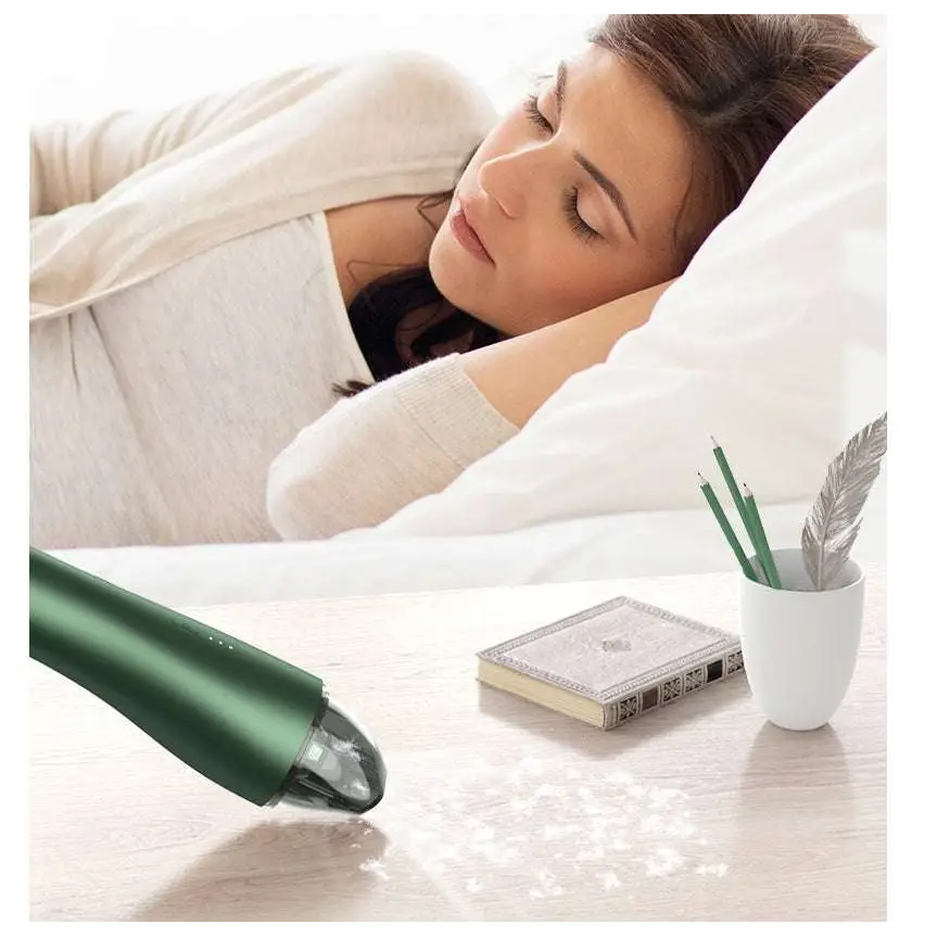 Green wireless vacuum cleaner with transparent dust collection chamber and led indicator lights for car and household use
