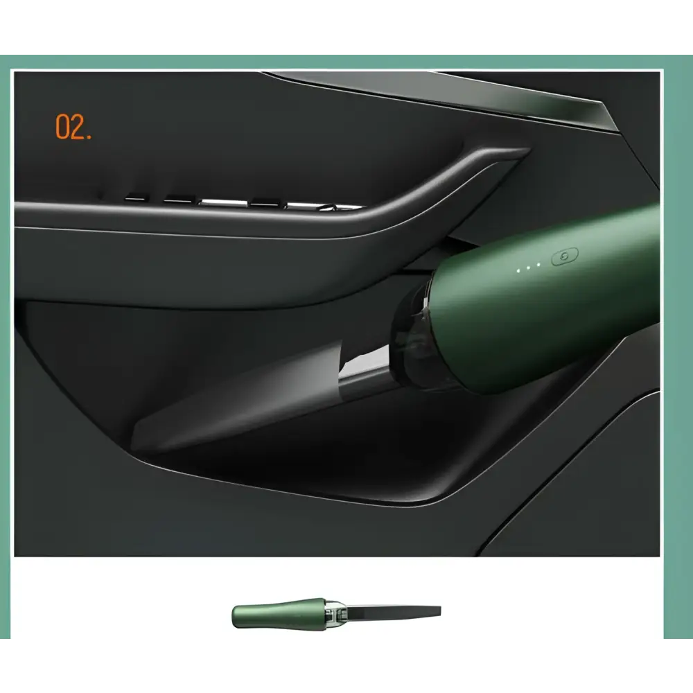 Sleek black and silver wireless vacuum cleaner for car and household with transparent dust collection and led indicator lights