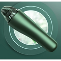 Wireless vacuum cleaner for car and household in sleek matte green with transparent dust collection and led indicator lights