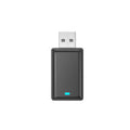 Black rectangular usb android auto dongle with silver connector and blue led indicator for wireless vehicle navigation