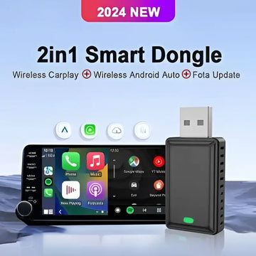 Black 2-in-1 wireless vehicle navigation android auto dongle with usb connector and green led indicator for carplay