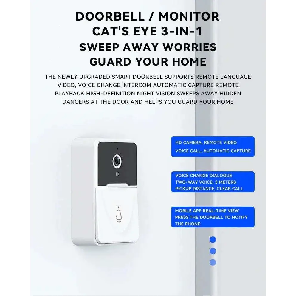 White and black wireless video doorbell with hd camera lens and 9e9e9e chime speaker featuring sleek modern design
