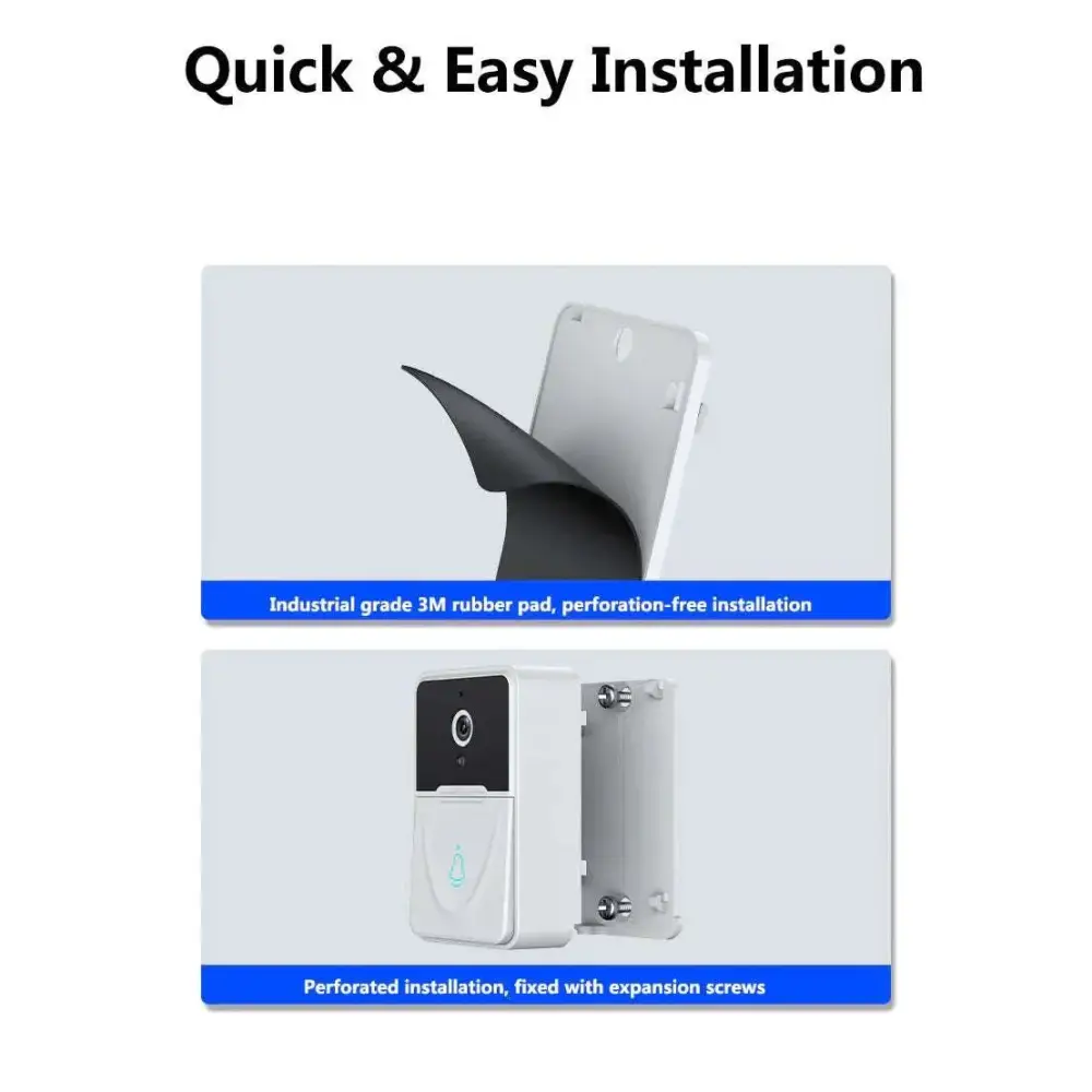 White and black wireless video doorbell with circular camera lens and 9e9e9e chime speaker featuring sleek modern design