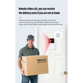 White wireless video doorbell with circular 9e9e9e chime speaker grille mounted on a white door