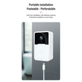 White rectangular wall-mounted wireless video doorbell with black lens panel and 9e9e9e chime speaker featuring mounting options