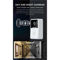 White rectangular wireless video doorbell with black lens, chime speaker featuring 9e9e9e, day and night vision