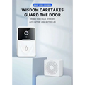 White wireless video doorbell with black camera lens and bell icon paired with matching 9e9e9e chime speaker featuring clear sound