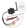 Black rectangular wireless wifi reversing camera av module with antenna and colored cables shown from back side